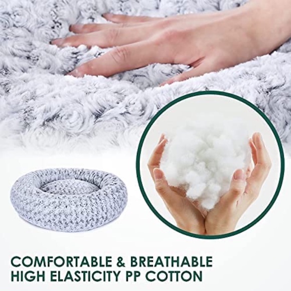 Calming Cozy Soft Donut Round Cat Dog Plush Bed with Removable Washable Cover - Picture 4 of 6